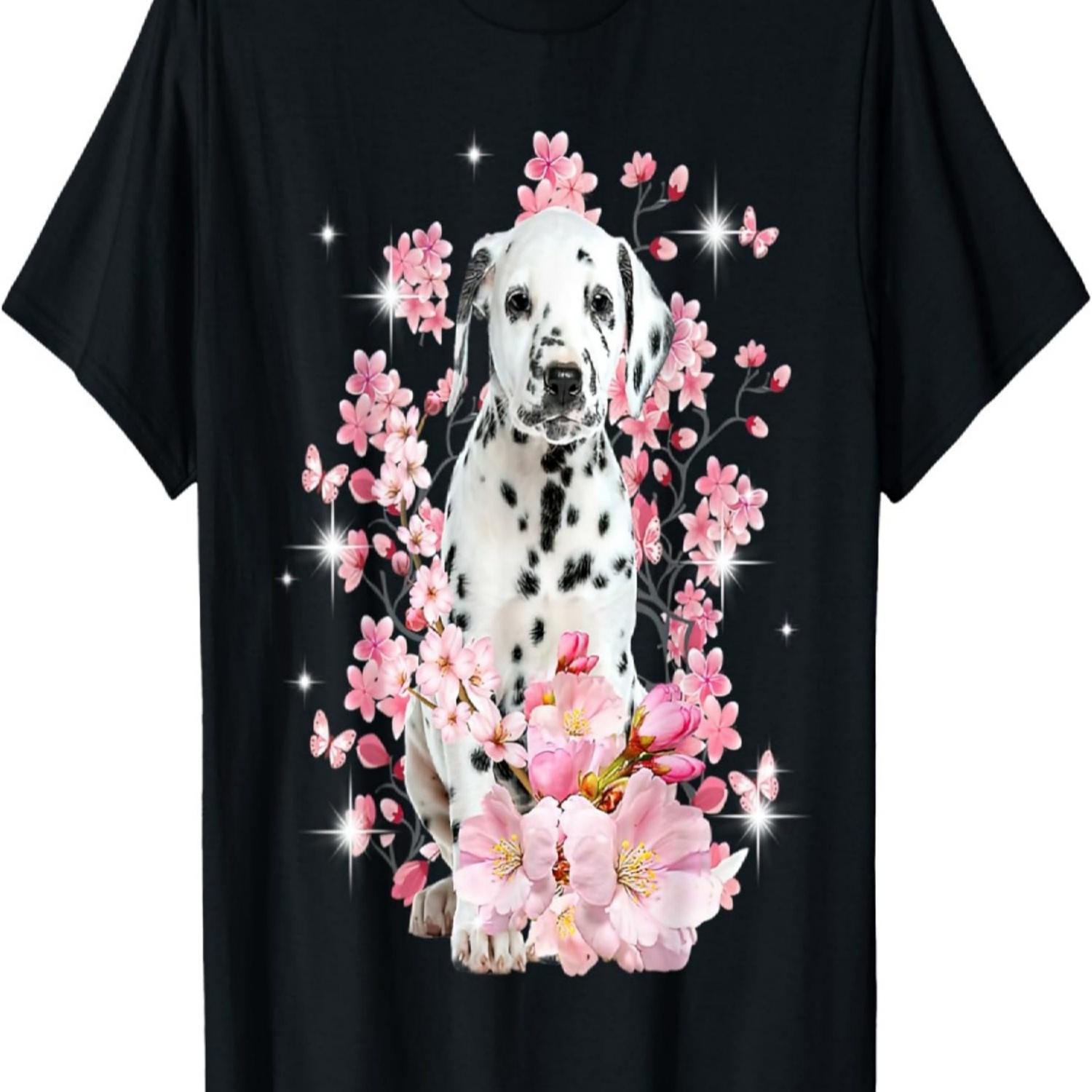 Dalmatian Dog Cherry Blossom Sakura Flower T-Shirt S чёрный