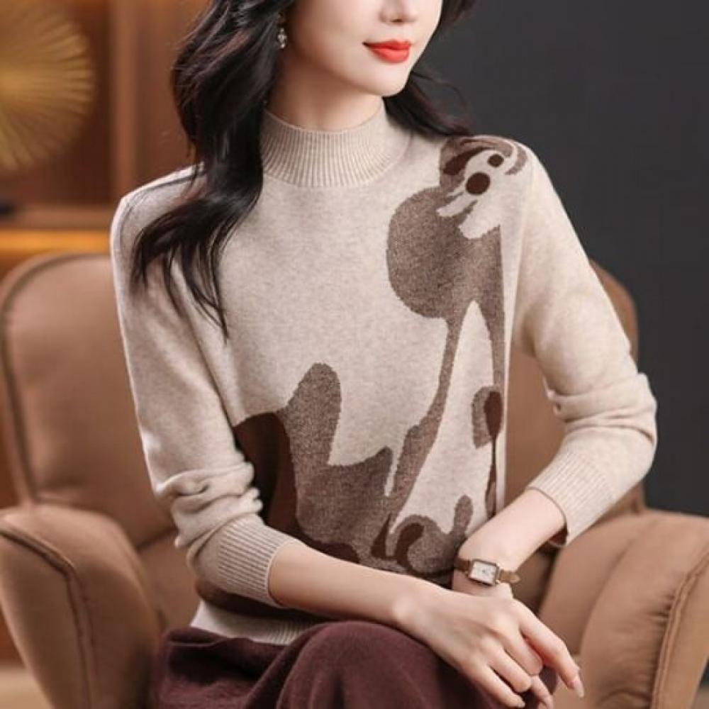Navava Women Color Accent Half Polo Long Sleeve Knit Nk3541