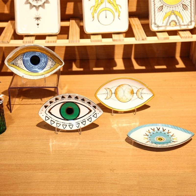 Multipurpose Creative Oval Eye Shaped Jewelry Tray Sturdy Ceramic Rings Holder Accessory for Fashionable Women Ladies