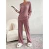 New Autumn Winter Women Two Piece Loungewear Set, Elegant Loose V-Neck Casual Outfit With Straight Leg Pants