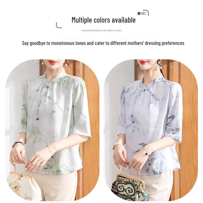 XUEXI New Chinese Style Chiffon Summer Blouse 3XL