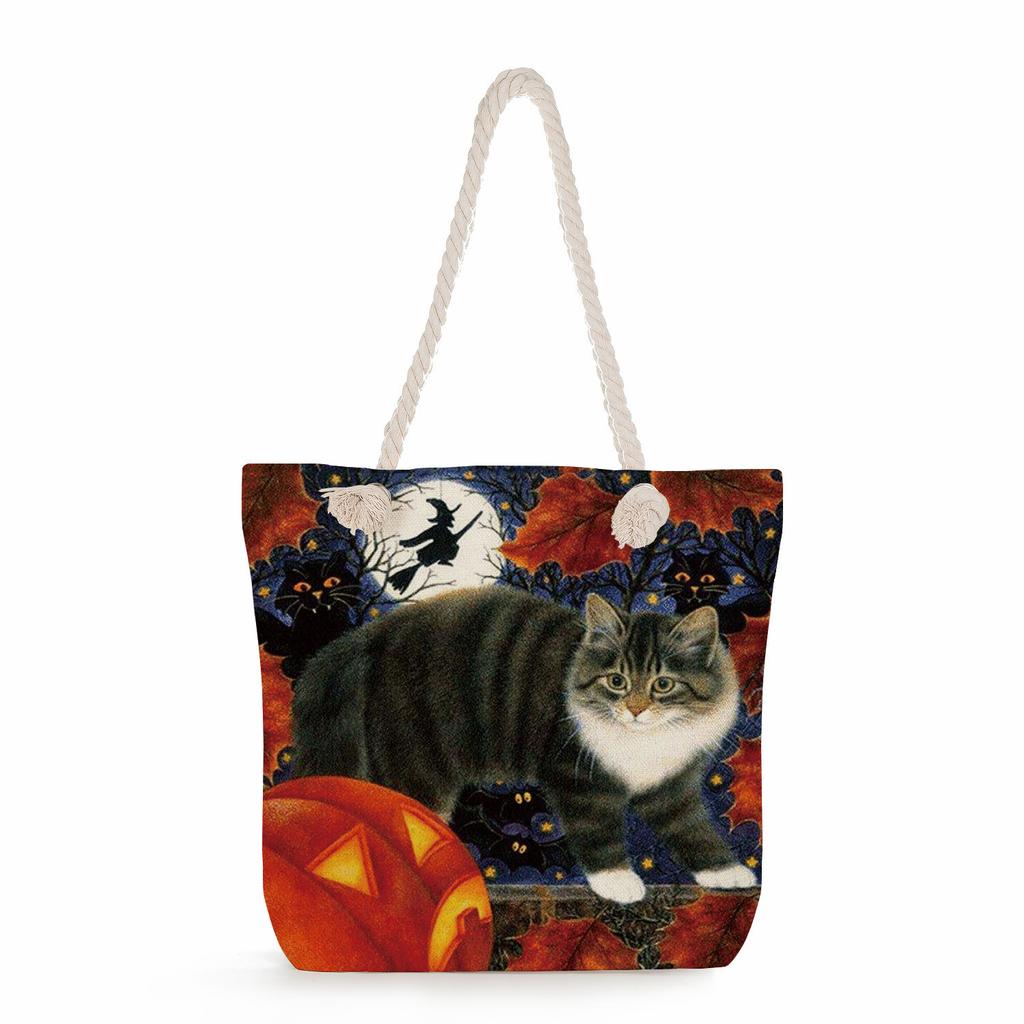 Flower Cat Print Thick Rope Single-shoulder Beach Bag 7262
