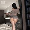 Sexy Underwear Uniform Seduction Student Plaid Miniskirt Low Neckline Sweater Set Pleated Skirt