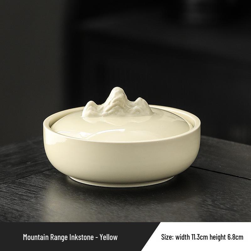 Non-Drying Inkstone Inkwell & Calligraphy Brush Holder with Lid