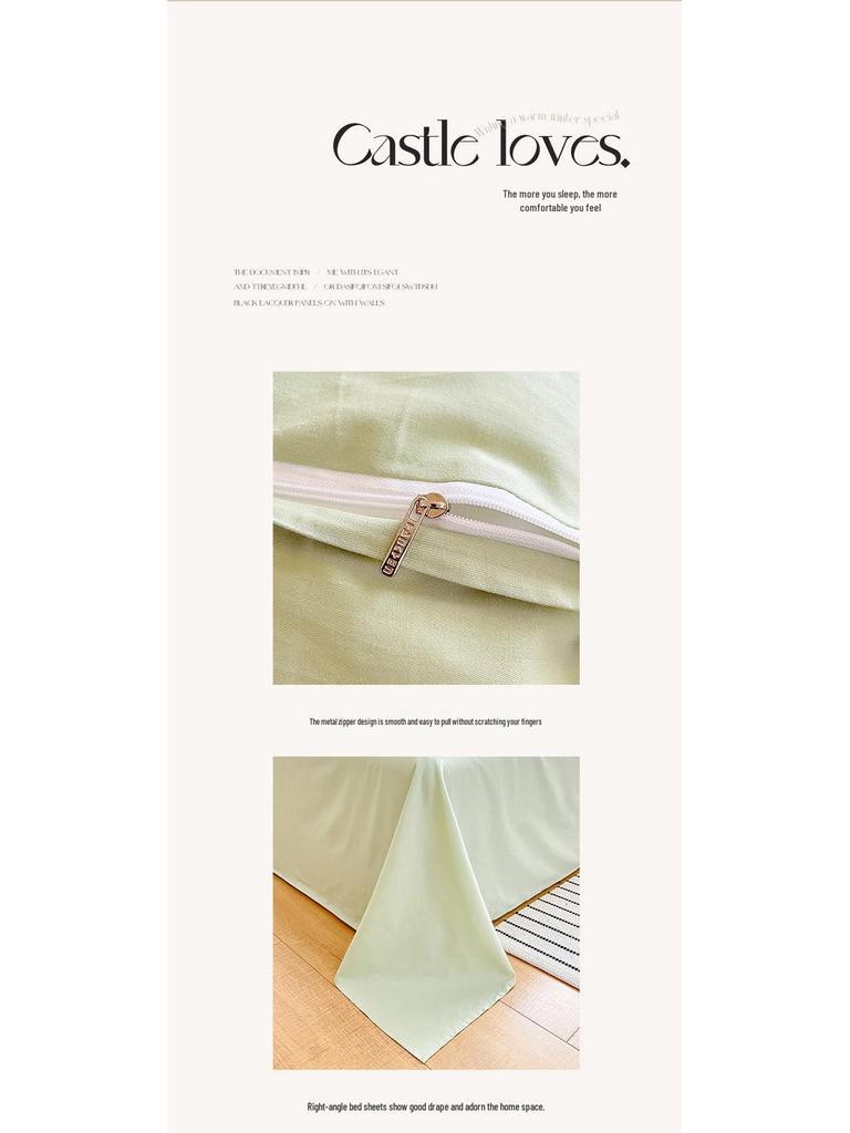 Solid Color Brushed Double Duvet Cover & Pillowcase Bedding Set - 90gsm, 3-Piece