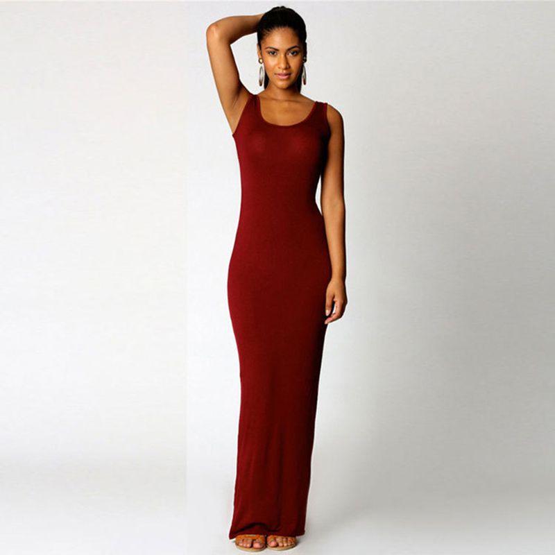 Bodycon Sleeveless Women Maxi Dress Oneck Casual Beach Long Tank Sundress