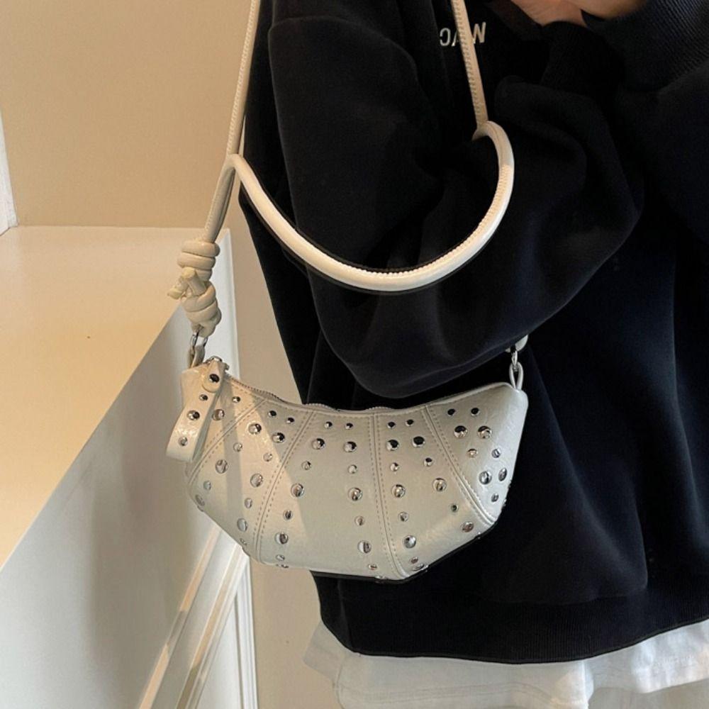 Crossbody Bag Rivets PU Dumplings Bag Small Pack Punk Style Handbags Croissant Shoulder Bag  Lady