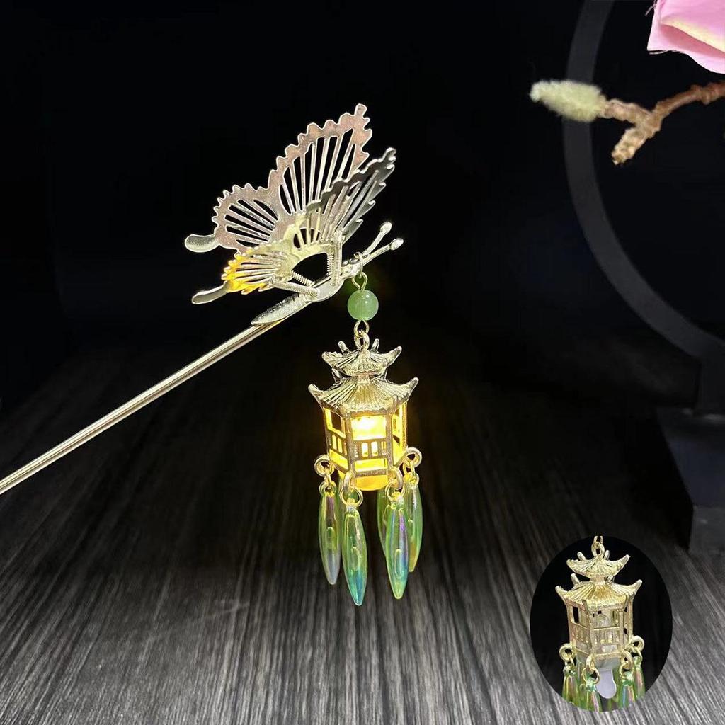 Ancient Style Luminous Hairpin: High-End Alloy Lantern Design for Hanfu Skirts