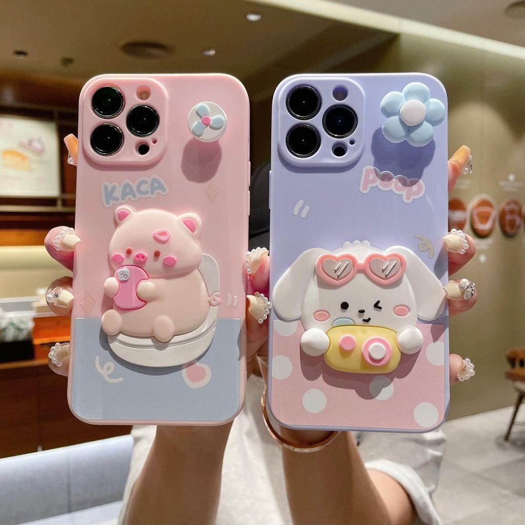 Fan piggy applies to Apple 17 three-dimensional cartoon mobile phone case iPhone16 photo puppy XS cute creative