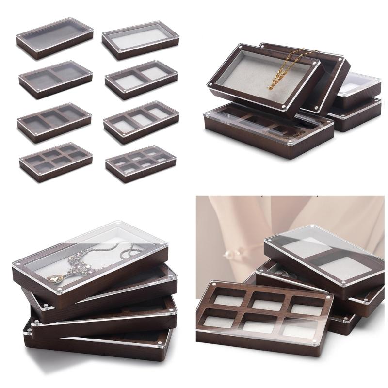 Fashionable Sturdy Wood Jewelry Display Case with Clear Acrylics Lid Portable for Elegant Storage Home Organization