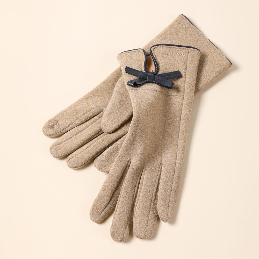 Warm Gloves for Women In Autumn and Winter Outdoor Riding Cold Proof Thickened Plush Velvet Cute Bow Develvet Touch Screen Gloves