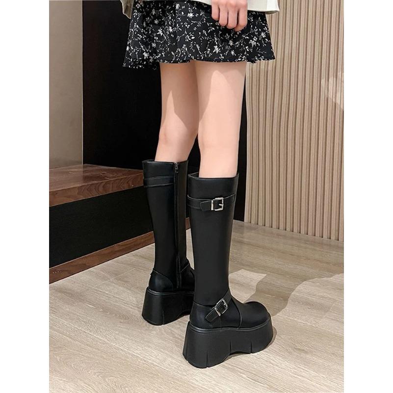 Versatile British Style Thick Soled Long Boots for Women  New Autumn Height Increasing and Slimming Knight Boots