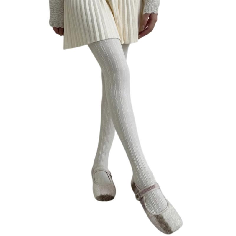 Vintage Chain Twist Striped Pattern Cotton Tights for Women Breathable Leggings Spring Fall Opaque Pantyhose Stockings