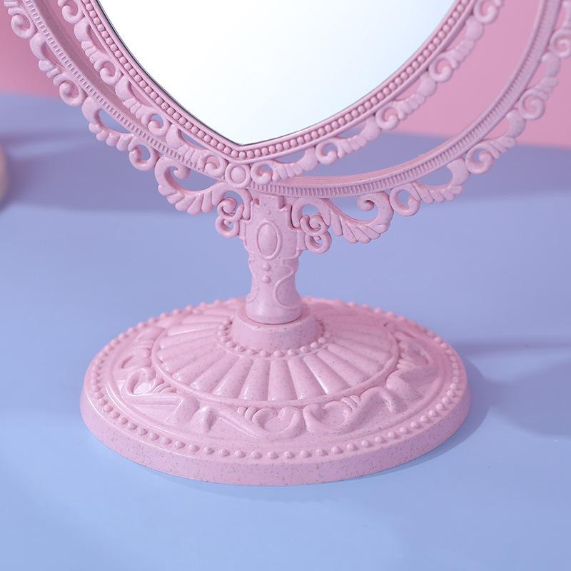 1Pcs Desktop Makeup Mirror Double-sided Beauty Makeup Mirror Bedroom European Retro Mirror Desktop Beauty Touch-up Love Mirror