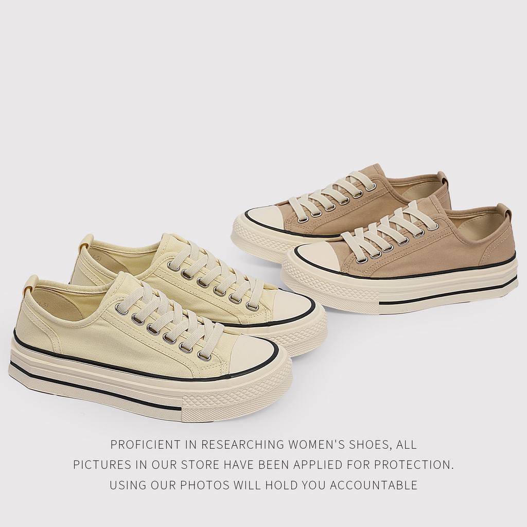 Summer Canvas Shoes Women'S OnePedal Round Head LaceUp NonSlip ThickSoled Casual Board Shoes