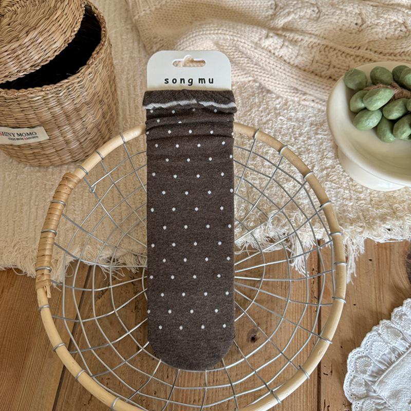 Songmu Retro Mid-Calf Oatmeal Bow Socks - Sweet, Versatile, Slouch Style for Women