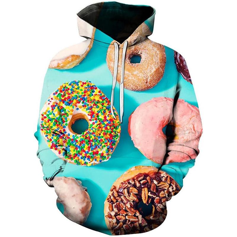 2024 Fashion New Autumn Donut 3D Printed Hooded Sweatshirt men's Casual Loose Fitting Pullover Sportswear Sweatshirt For Men