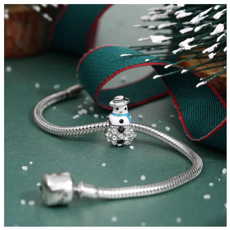 Copper Metal Plating Christmas House Snowflake Penguin Snowman Charming Pendant Bead Component Compatible With Authentic Original Charm Bead