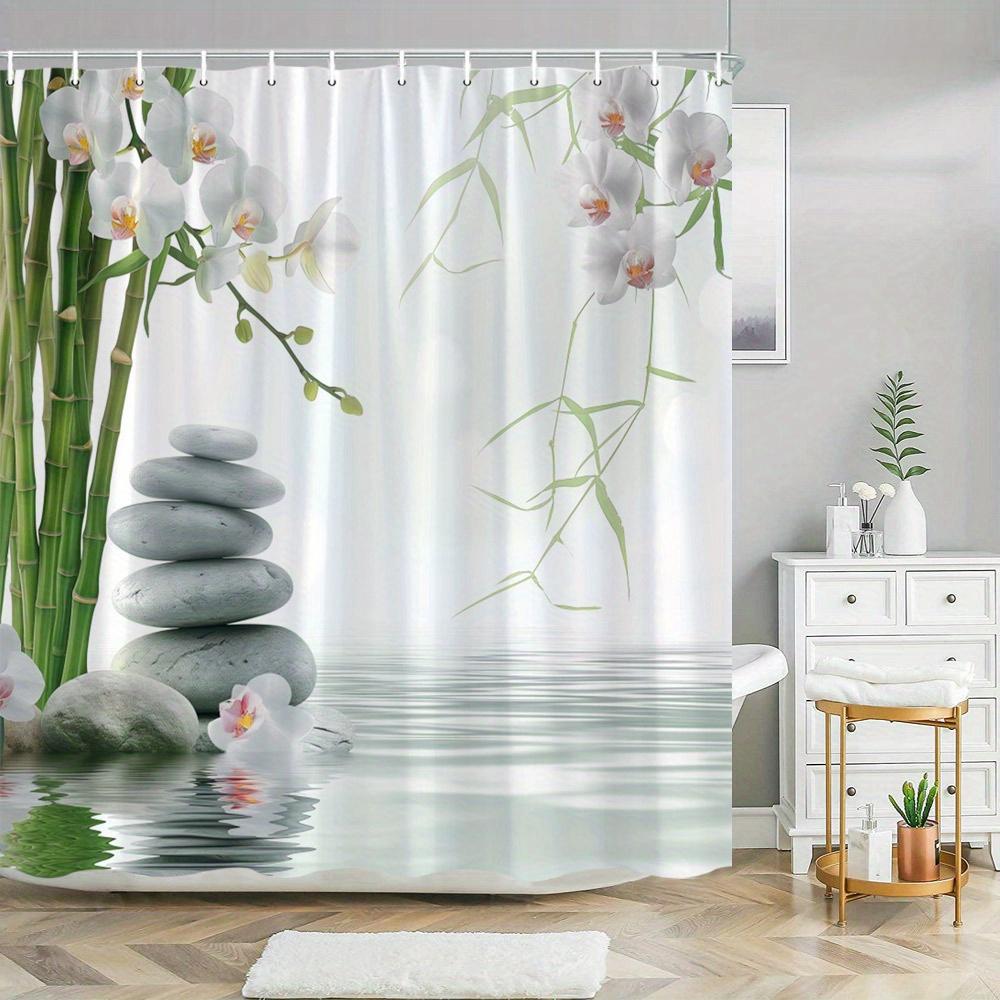 

Polyester Woven 1Pc Zen Stone & Orchids Shower Curtain | Pastoral Floral Theme, All-Season, Unlined, Washable W60H190(CM)-1 Pcs