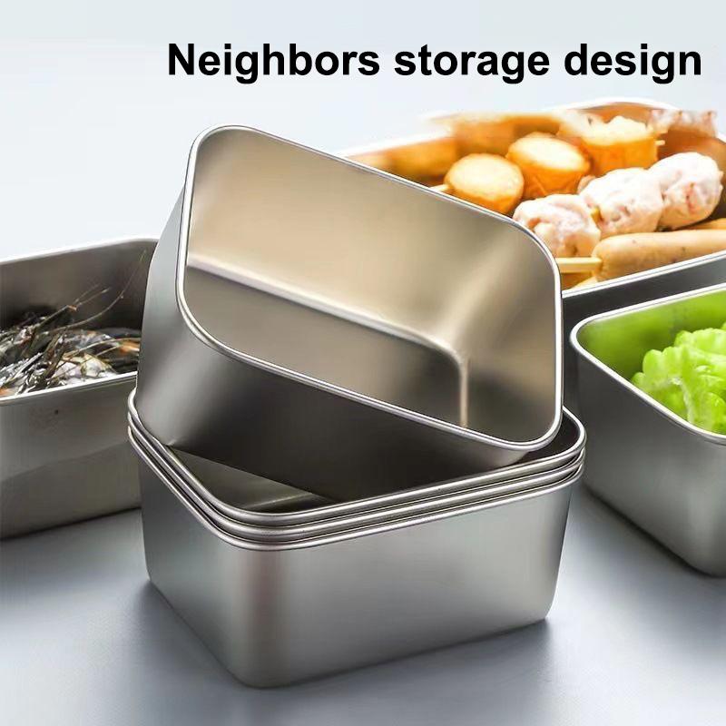 316 Stainless Steel Food Storage Serving Tray Rectangle Sausage Noodles Fruit Dish With Cover Kitchen Organizers Food Container