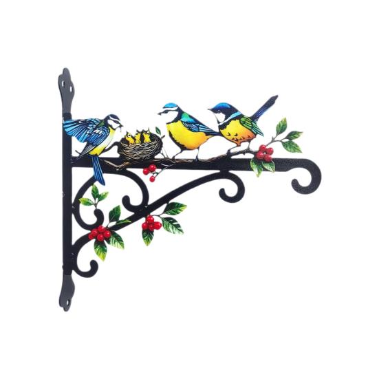 Aesthetic Wall Plant Hanger Metal Hanging Plant Bracket with Colorful Bird Pattern for Bird Feeders Wind Chimes Lantern Outdoor Indoor Patio Decor