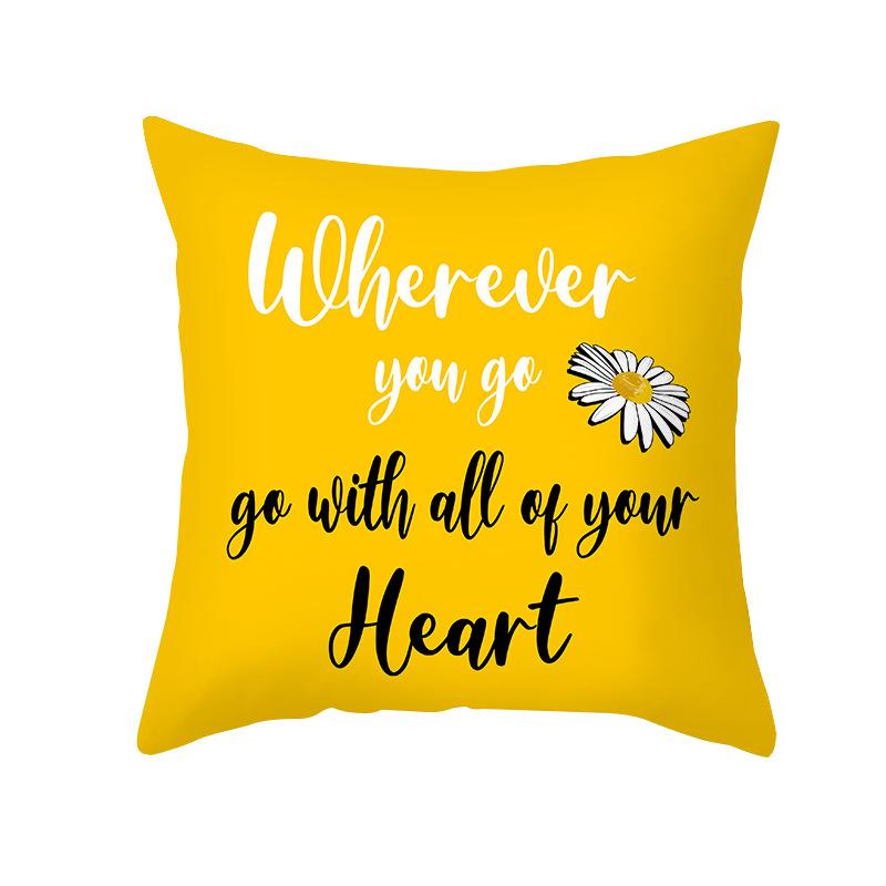 Pillow Cover Yellow Daisy Digital Print Pillow Cover Office Sofa Peach Skin Cushion Cover