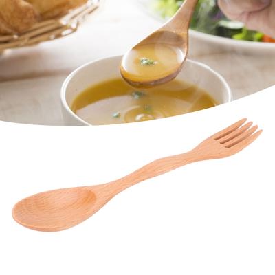 Buchenholz Integrierter Löffel Gabel Küchengeschirr für Zuhause Restaurant Schulküche Küchenzubehör Löffel Holz Essgeschirr