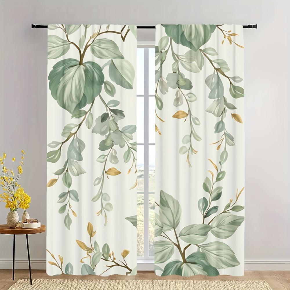 

2pc Modern Eucalyptus Leaf Print Curtains - Polyester Machine Washable Suitable for Bedroom Living Room Kitchen Bathroom 100*130 Rod Pocket 1pcs