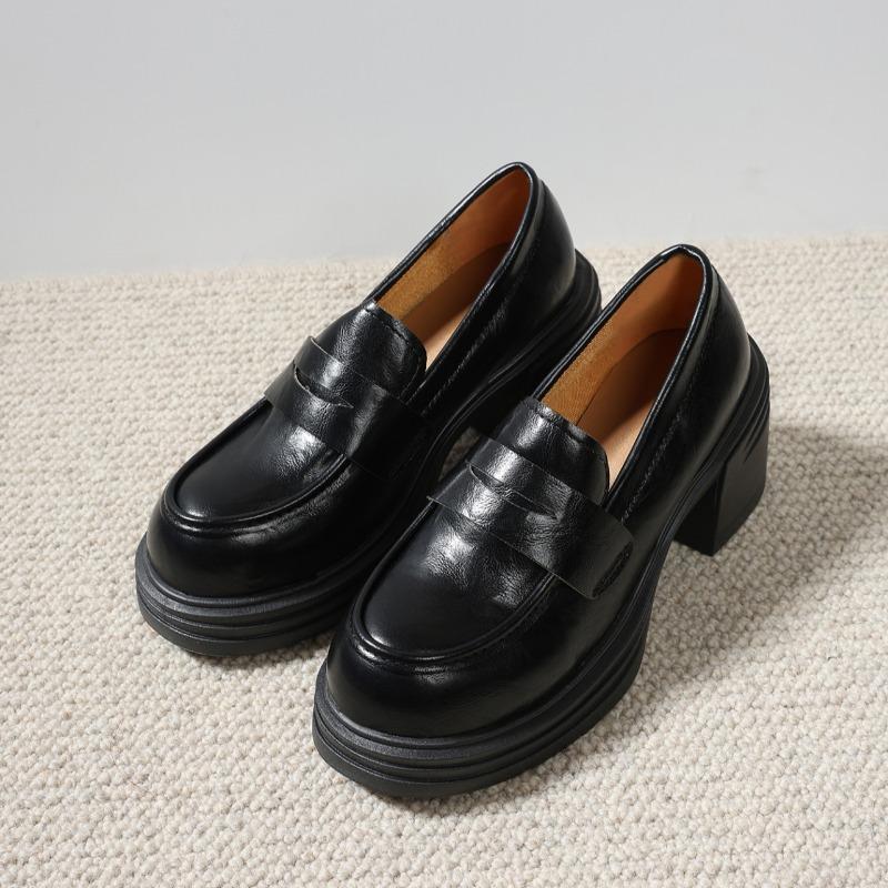 

Модные женские туфли на толстом каблуке, осенние новинки, с круглым носком, глубоким вырезом, толстой подошвой, противоскользящие, износостойкие, низкие каблуки 35