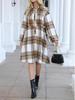 Plus Size 2005 European & American Plaid Jumpsuit: Casual Lapel Waist-Hugging Long-Sleeved Dress