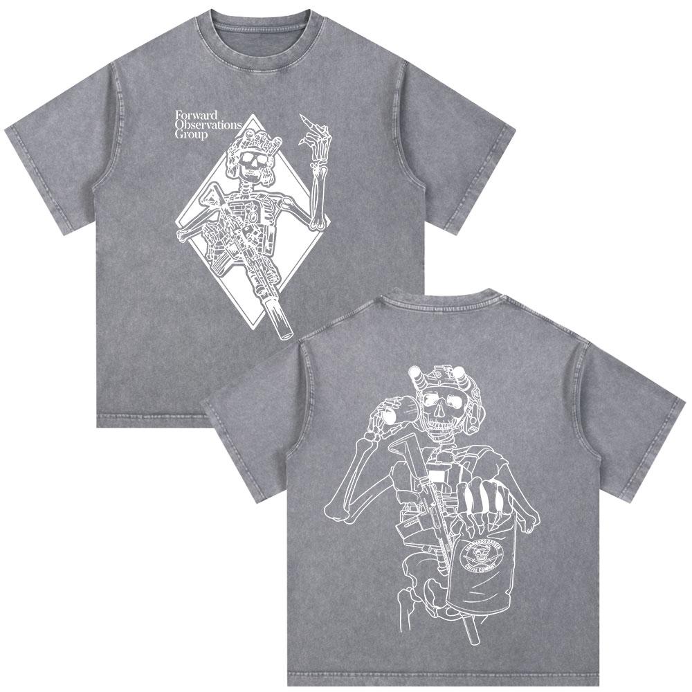 Forward Observations Group Skeleton Vintage Washed Tshirt Men Women Clothing Fashion Retro Oversized Casual T Shirt Streetwear