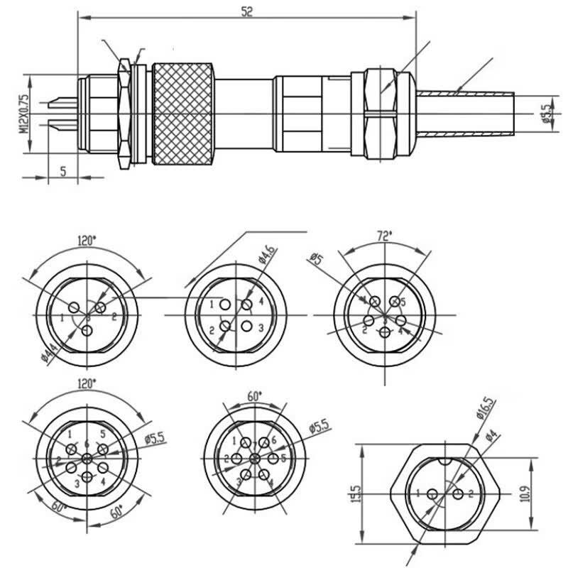GX12 Hexagonal Waterproof Aviation Cable Connector