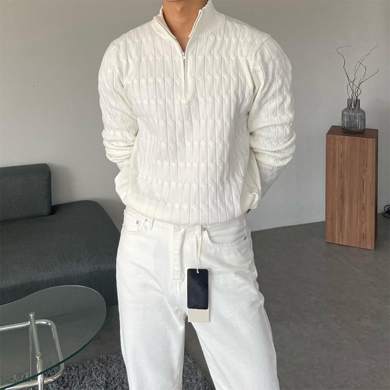 Autumn and Winter Fashion Half-turtleneck Zipper Sweater Men's Pullover Long-sleeved Sweater All-match Top