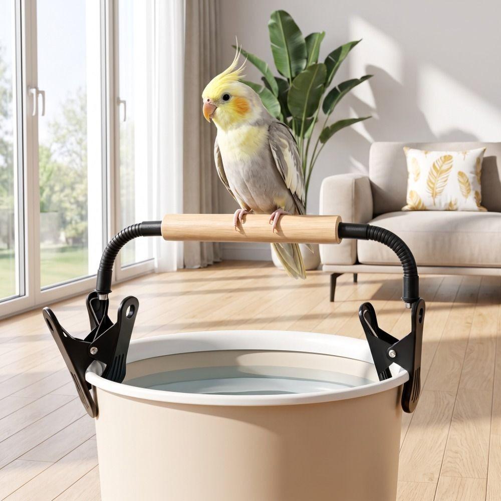 Adjustable Bird Perch Stand Clip-On Wooden Parrot Stand Training Bird Stand Shower