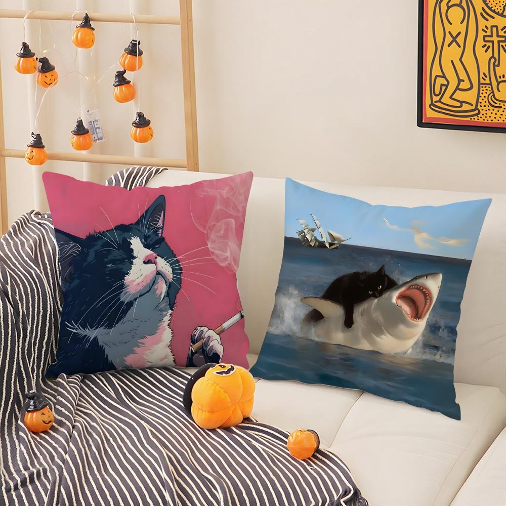 Popular Internet Cute Banana Cat Pillow Case Pattern Printed Pillowcase for Living Room Sofa Cushion Cover & Bedroom Decor