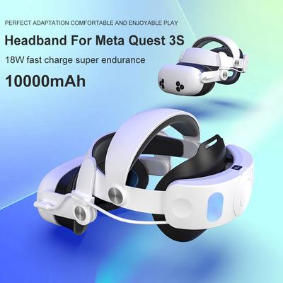 Head Strap for Meta Quest 3S with Rechargeable 10000mAh Battery Adjustable Fit Comfortable VR Headset Accessory for Gaming