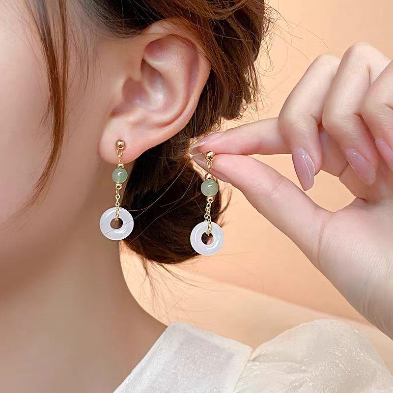 Elegant Faux Jade Tassel Earrings: High-End Ancient Style with a Fresh, Simple Chinese Design for Women