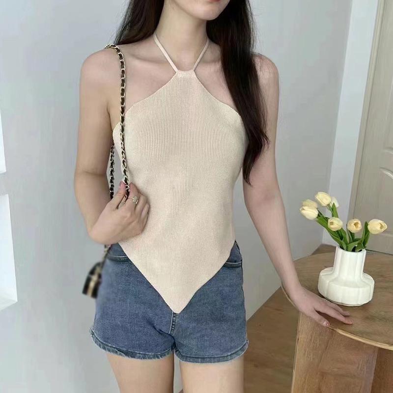 Women's Camisole Halter Knitted Irregular Sleeveless Tops Korean Version Women's Tank Tops