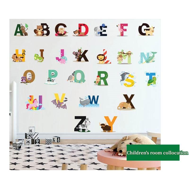 Lebhafte Kinder Heim Wanddekoration Cartoon Wildtiere 26 Buchstaben Aufkleber