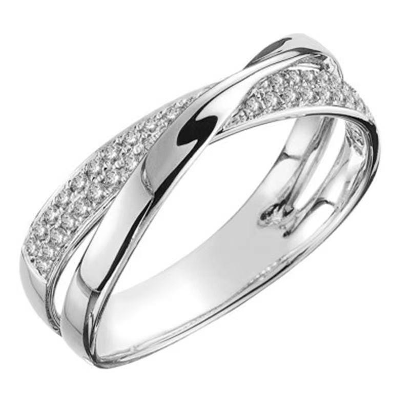 Stylish Two-Tone X-Shaped Diamond Cross Ring Set