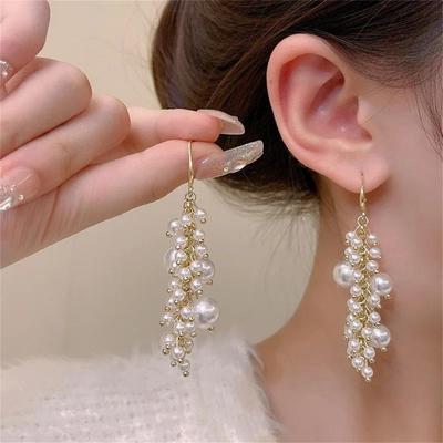Long Tassel Artificial Pearl Beaded Drop Earrings for Women Delicate Ear Jewelry Accessory Perfect for Valentines Day Daily or Party Occasions