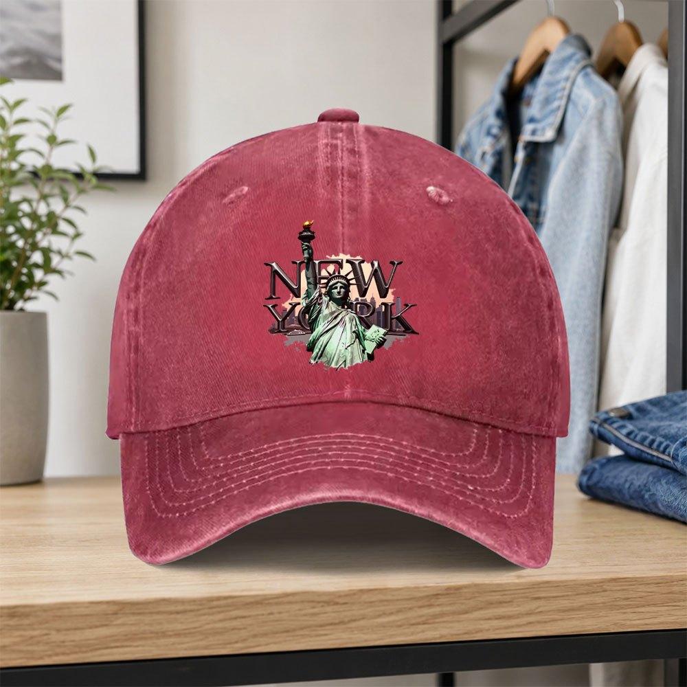 Vintage New York Statue Of Liberty Washed Baseball Cap Unisex Adjustable Duckbill Cap