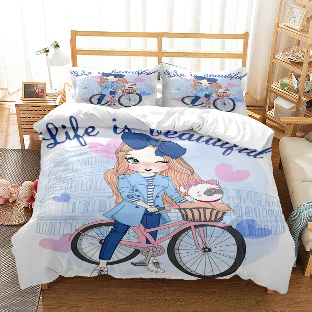 Cartoon Girl Art Print XXL Three Piece Bedding Set  Article Children Or Adults For Beds Quilt Covers Pillowcases Bedding Set