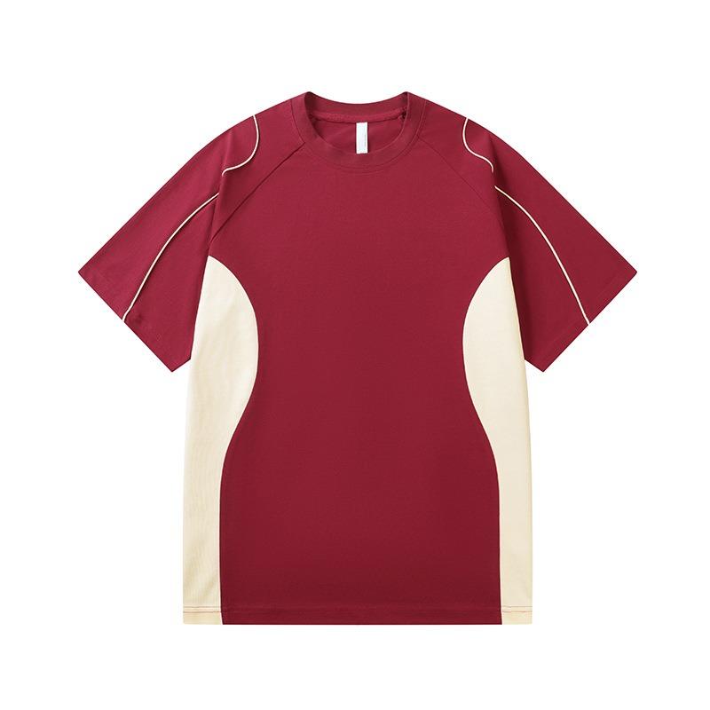 Herren Lockeres Patchwork Kurzarm T-Shirt mit Kontrastfarben Vin