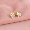 Classic Floral Cluster Stud Earrings - 925 Sterling Silver Yellow Plated