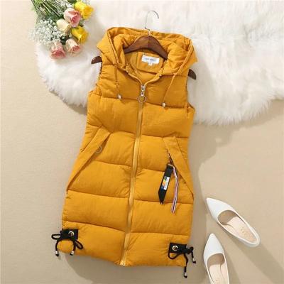 Autumn and Winter Women Slim Fit Mid To Long Style Vest Puffer Parkas Coat Casual Pocket Hooded Waistcoat Female Sleeveless Jacket Outerwear
