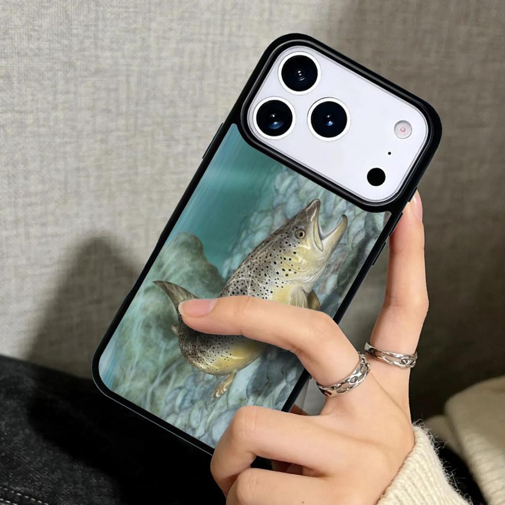 Capa Case for iPhone 17 Air 16 Pro Max 15 Plus 11 13 Mini 14 12 Back Phone Cover Trout Fish Fishing soft
