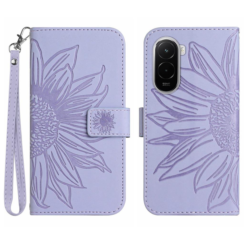 For Xiaomi Poco M7 4G (EU) (171mm) Case Sunflower Imprint Leather Wallet Phone Cover with Wrist Strap