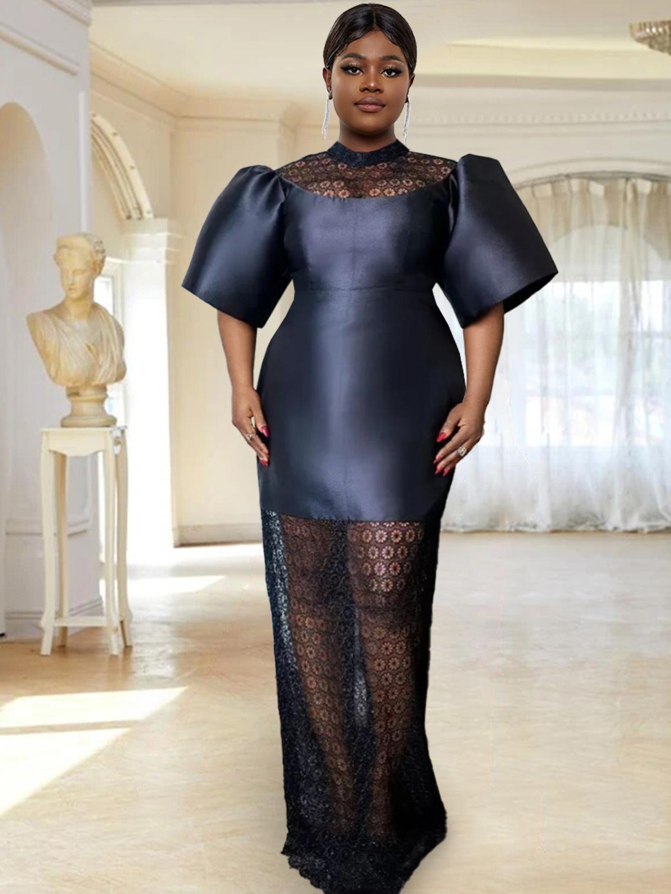 

AOMEI черные кружевные лоскутные вечерние платья для женщин, элегантные открытые макси-платья для празднования, стильные платья для официальных мероприятий, летнее событие 4XL чёрный