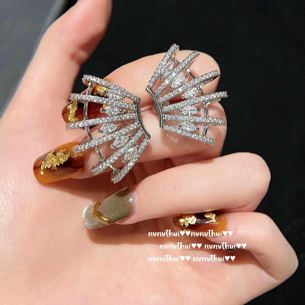 Bright Star Hippo Eye Water Drop Gem Earrings, Sparkling, Curved Ladder Square Zircon Earrings, Wing Brooch